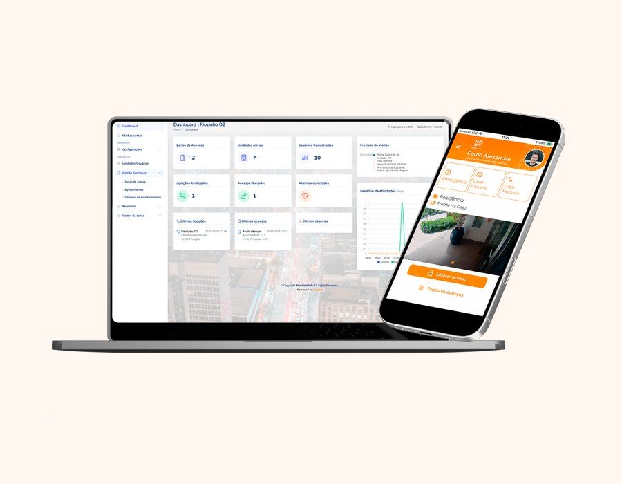 Dashboard e aplicativo da Avalon One, portaria virtual